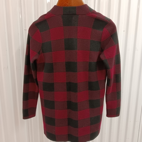 Talbots Merino Wool Buffalo Check Plaid Open-Front Sweater - Picture 3 of 9